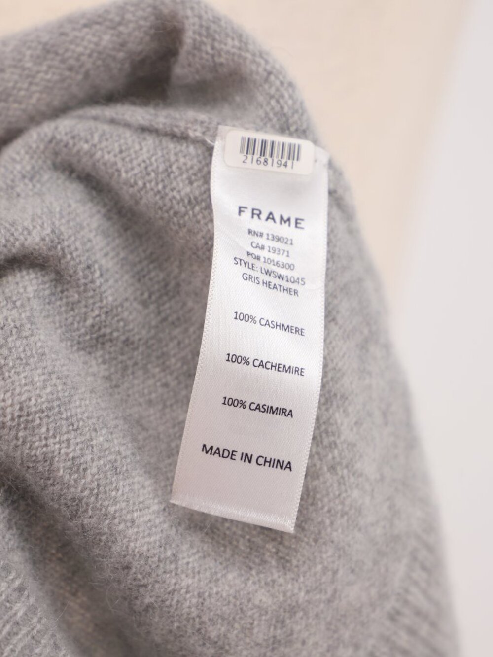 FRAME 100% Cashmere Josefine Ruffleneck Fitted Sweater Gray Heather Size S - Picture 6 of 6